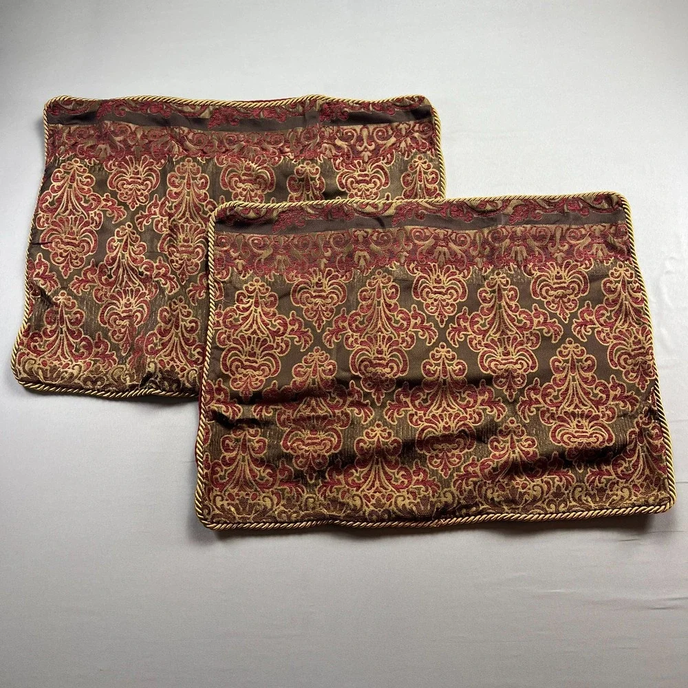 Set Of 2 Croscill Standard Pillow Shams Multicolor Damask Embroidery (19